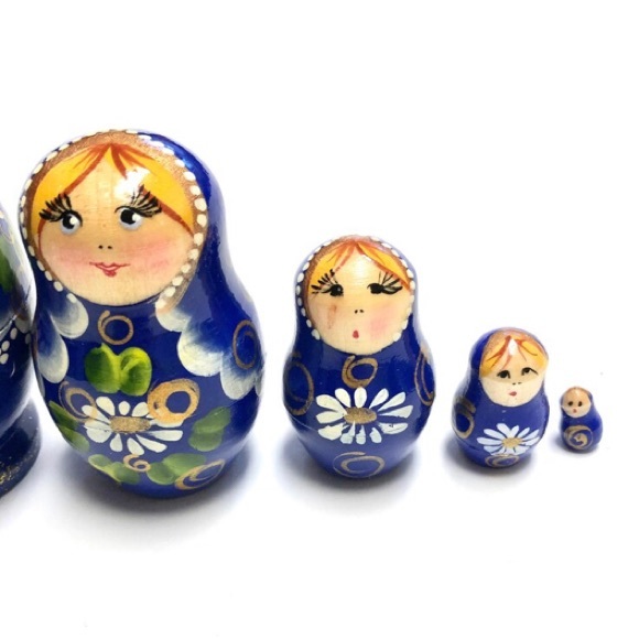 Vintage Blue Russian Nesting Dolls Matryoshka Set of Five - Picture 4 of 7